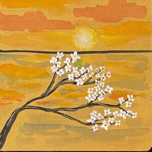 Hand painted watercolor original painting wooden coaster cherry blossom